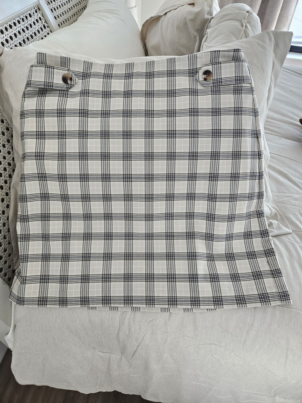 Ann Taylor Factory Black & White Plaid Mini Skirt with Button Detail